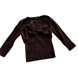 Brown Long Sleeve Top 55% Silk Y2K Preppy Style Size Medium